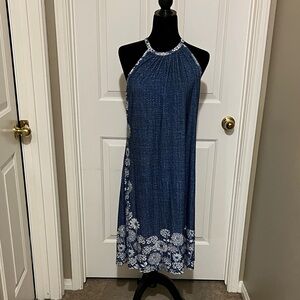 Chic Navy Floral Midi Dress